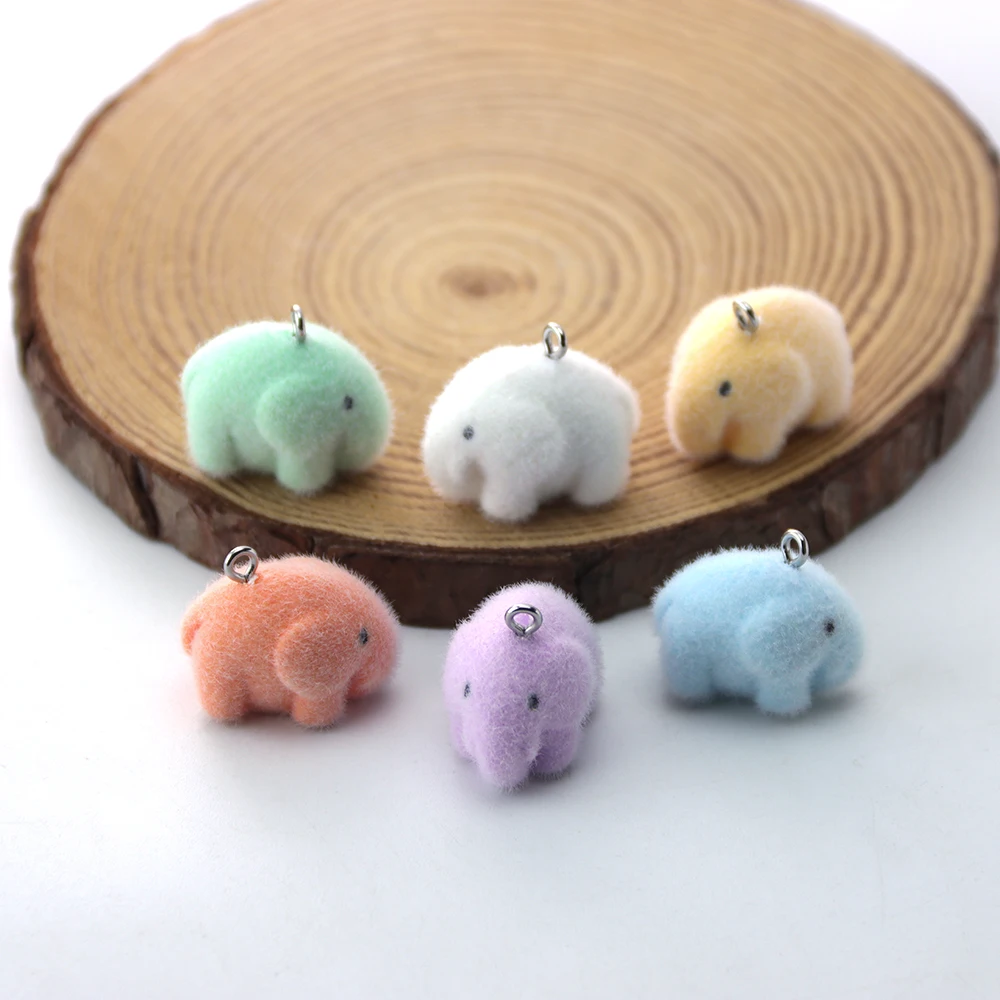 30Pcs 3D Flocking Resin Elephant Charms Plush Doll Pendant for Necklace Bracelet Earring Keychain DIY Making Jewelry Accessories