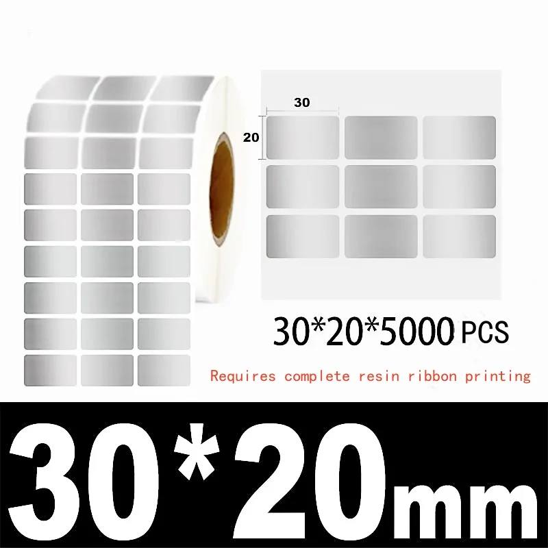Selbstklebendes PET-Aufkleber in Mattsilber, Barcode-Druckpapier, leere Rolle, wasserfest, reiß- und ölbeständig, festes Asset-Etikett