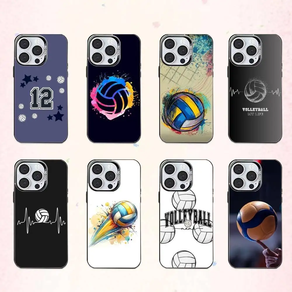 

cool Sport Beach V-Volleyball Phone Case For iPhone17,16,15,14,13,12,11 Plus,Pro Max Colored Silver Plated Inside Cover