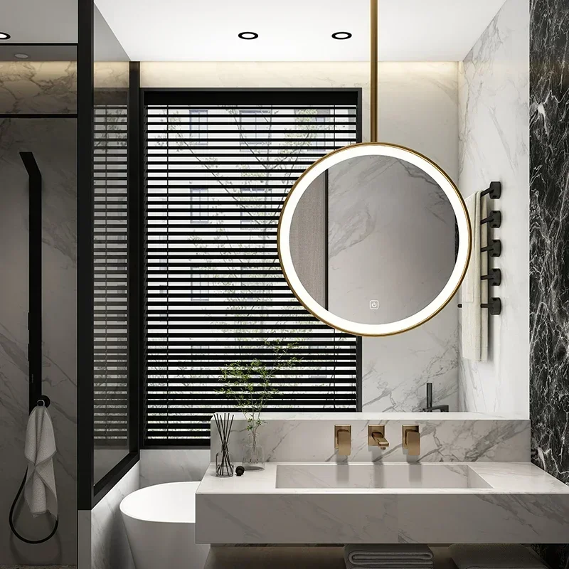 مرآة معلقة على سقف الحمام المستدير البسيط، مرآة معلقة للمرحاض والفندق والإقامة المنزلية، مرآة حمام معلقة