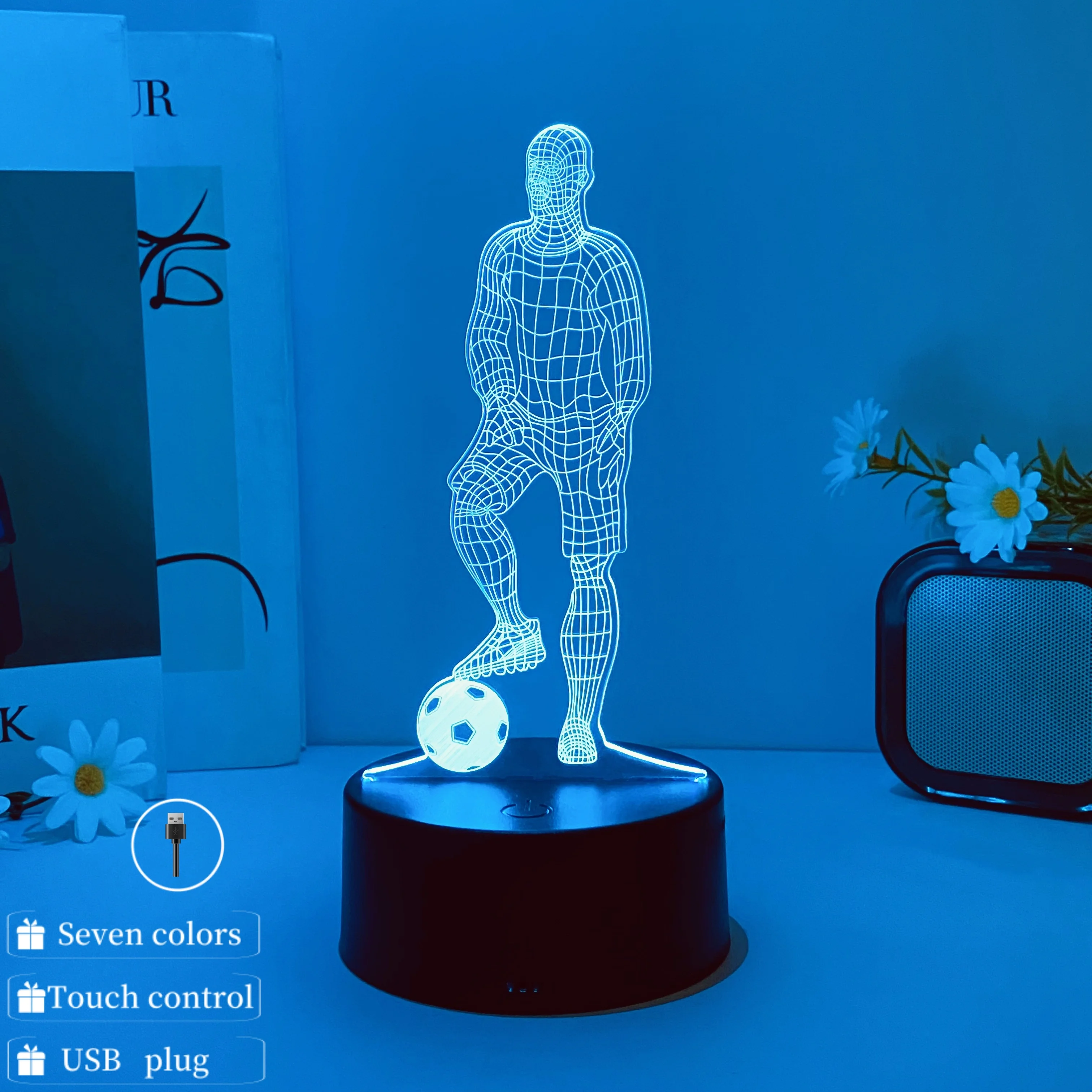 1pcs football player pattern night light, USB creative 3D atmosphere decorative light, birthday gifts for family and friends.