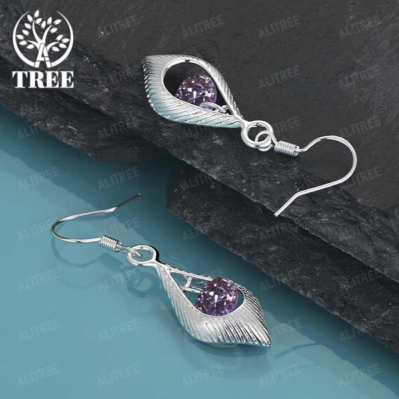 

Purple Zircon 925 Sterling Silver Drop Earring Women Party Pretty Wedding Accessories Noble Luxury Engagement Jewelry Gift