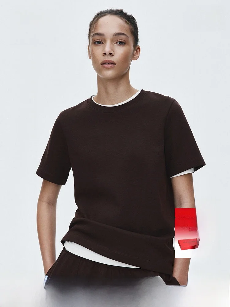 

H&M Spring New Women's Double-sided Cloth T-irt Casual Sle Stand Fit Daily Wear Cotton Polyester Blend ort Sve