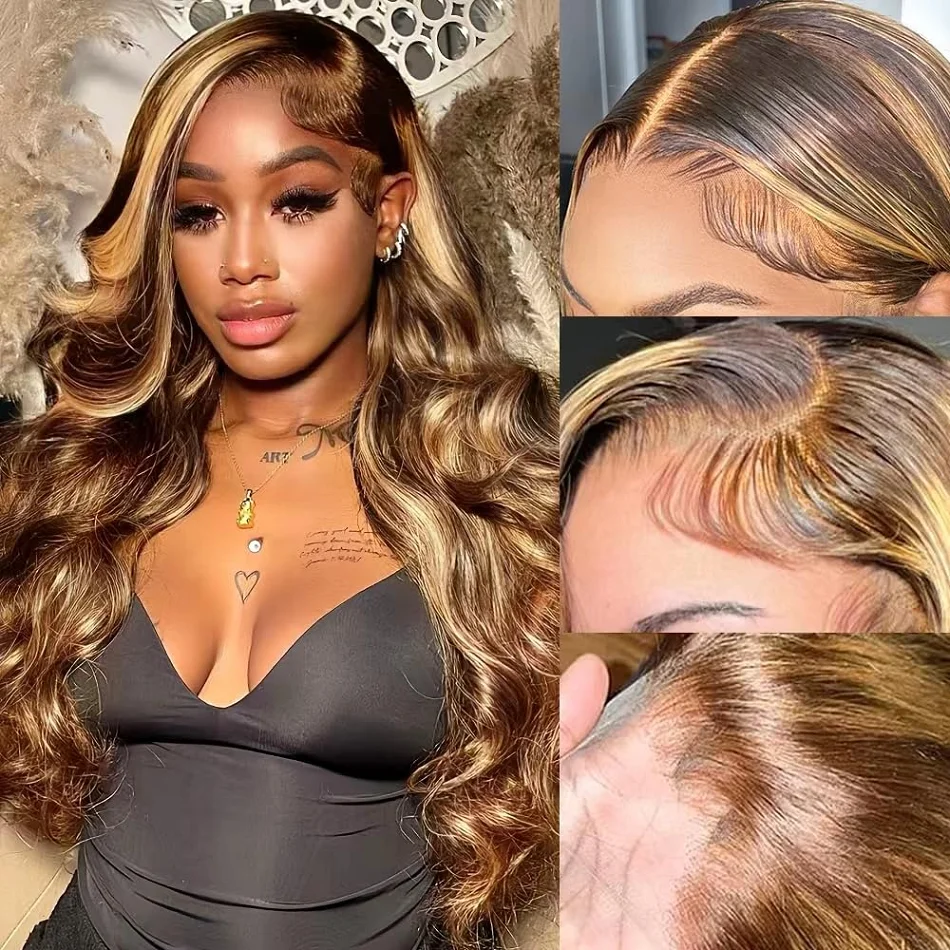 

30 34Inch Body Wave 13x4 Highlight HD Lace Frontal Wigs 13x6 4/27 Blonde Brown Piano Colored Wig 13x6 Lace Front Human Hair Wigs