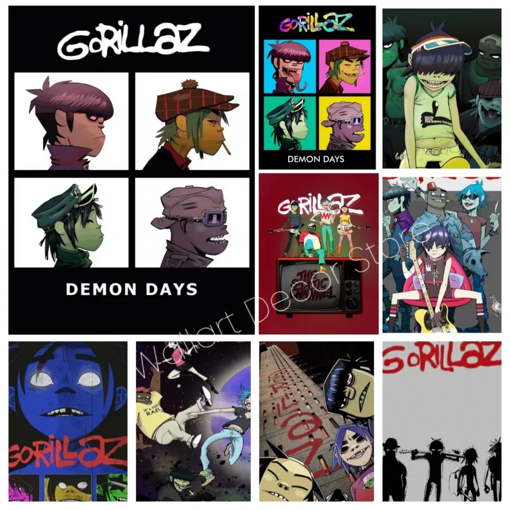 

Virtual Anime Rock Band Gorillaz Poster Music Album Cover Pictures Wall Art Canvas Painting for Club Bedroom Home Decor Mural