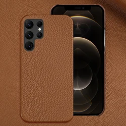 Genuine Cowhide Leather Phone Case for Samsung Galaxy S25 S24 Ultra S23 FE S22 Plus