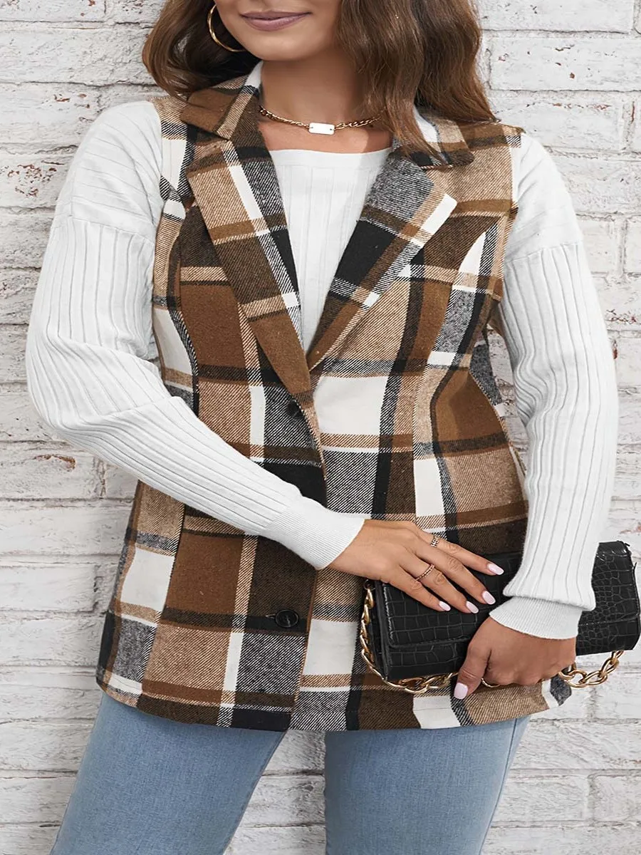 Lässige karierte Knopf-Revers-Weste für Damen, Sommer 2025, Faion, lässige karierte IRT-Weste für Damen, bequem, atmungsaktiv, andere Matten...