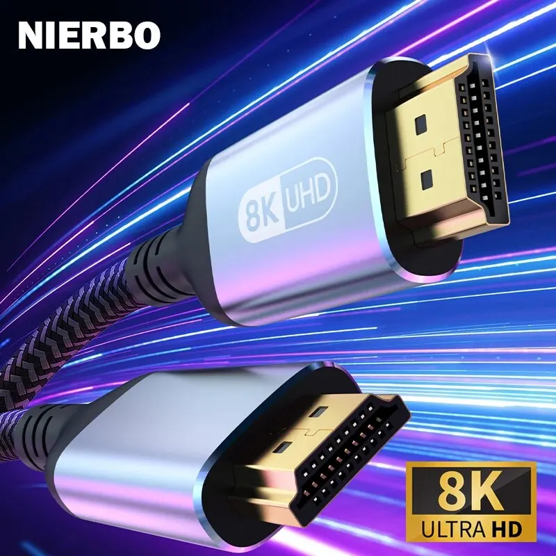 NIERBO kabel HDMI 2.1, kabel HDMI 8K 60Hz 4K 120Hz 48Gbps EARC ARC HDCP Ultra kecepatan tinggi untuk proyektor Laptop TV HD PS4 PS5