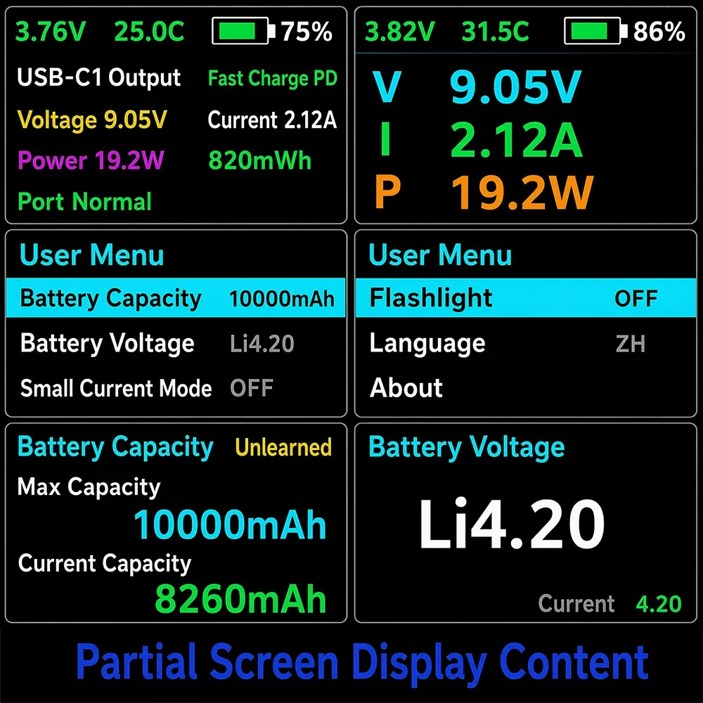 22,5W DIY Tragbares Powerbank-Mainboard mit 0,96 Zoll TFT-Farbdisplay, PD-Multi-Protokoll-Schnellladung für Elektronische Komponenten – Detail 15