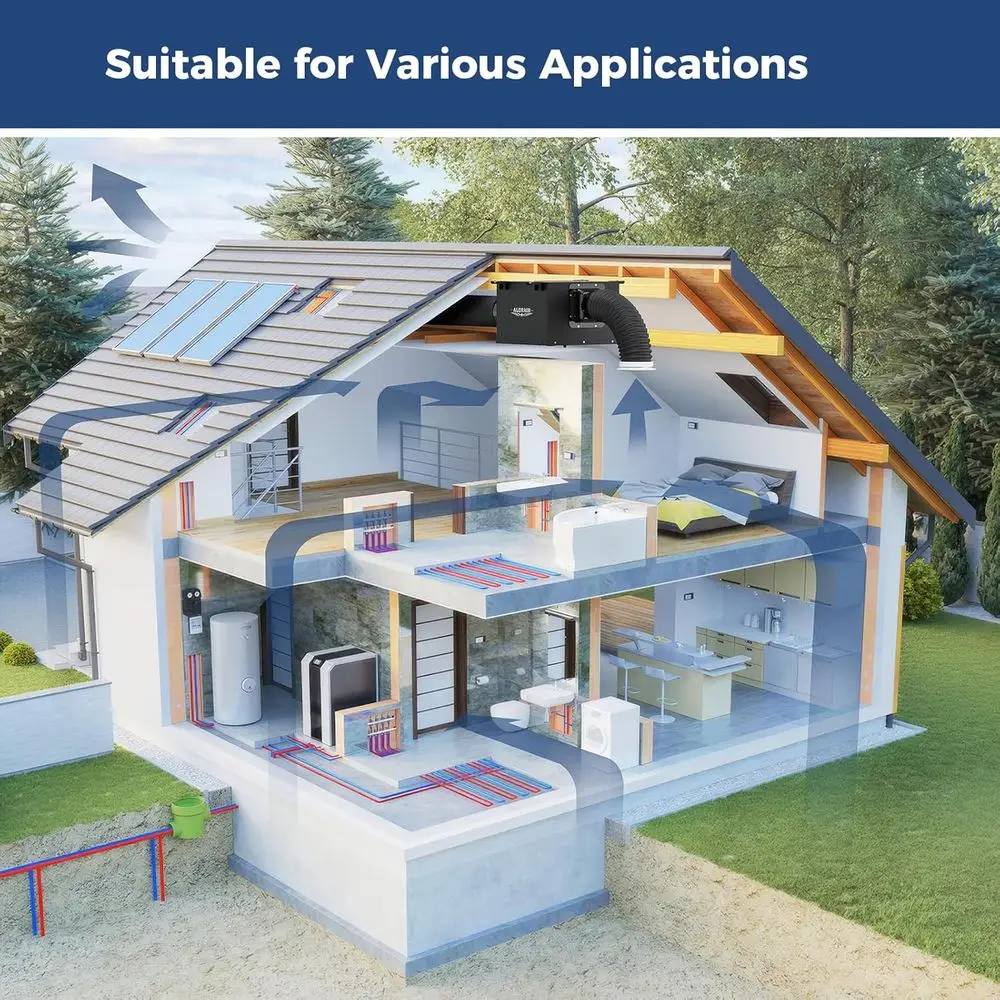 Wentylator kanałowy łazienkowy 6 cali – Ultra cichy wentylator o przepływie 300 CFM do łazienki, piętra górnej, kuchni, garażu, pralni – Du