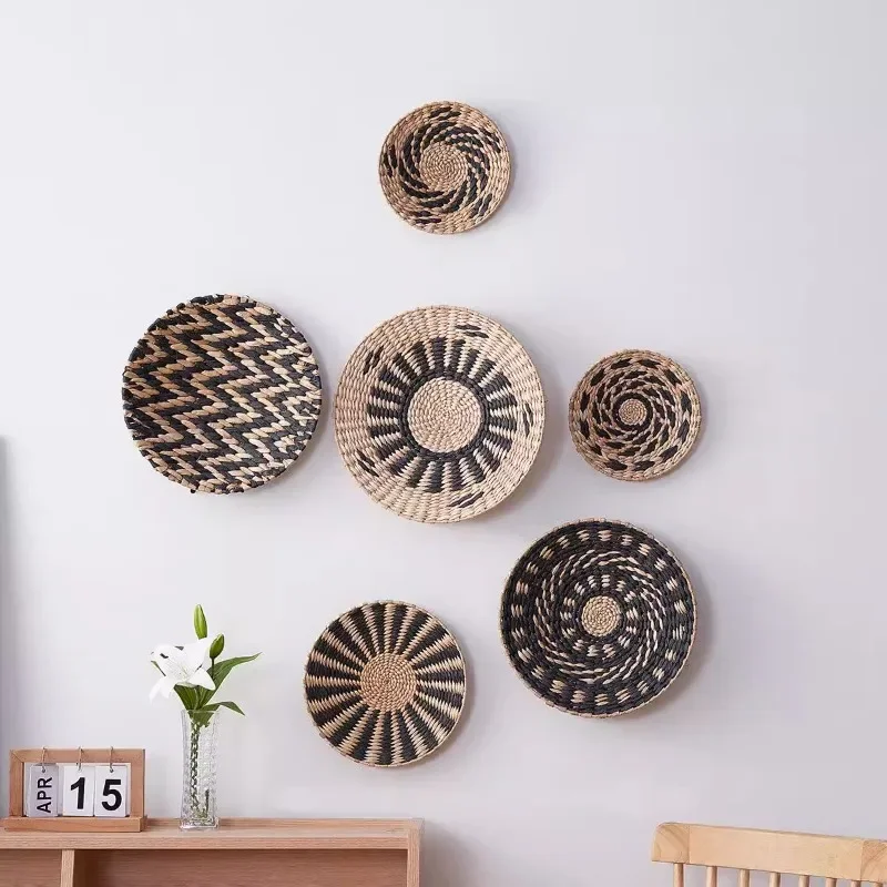 

Creative Rattan Grass Weaving Straw Plate Boho Wall Decor for Living Room Farmhouse Bedroom Background Decor Home Wall Hanging