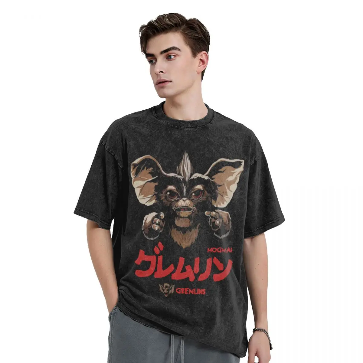 Gremlins Gizmo Mogwai T Shirt Hip Hop Washed 100% Cotton Harajuku T-Shirt 80s Horror Movie Vintage Tops Streetwear Summer Tees