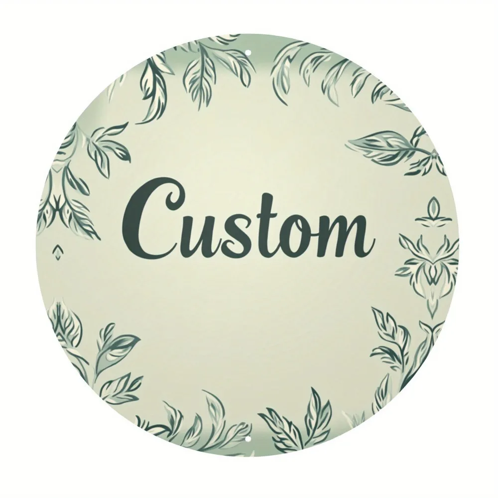 CIFbuy Custom Text Round Metal Sign,Vintage Green Leaf Wreath Wall Decor (Only For Decoration)