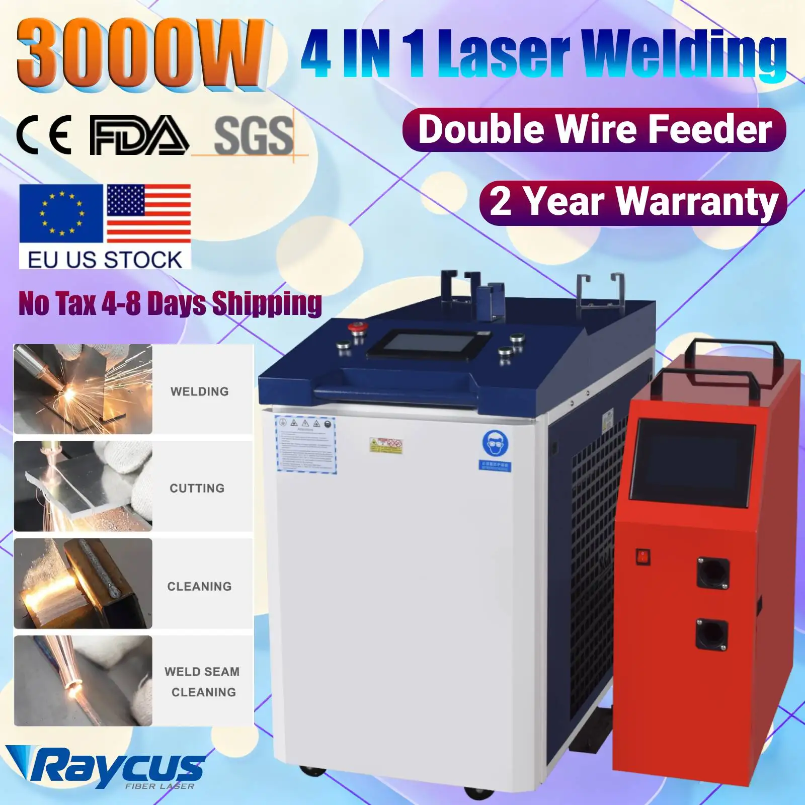 3000 واط Raycus 4 في 1 آلة لحام ألياف الليزر المحمولة لحام تنظيف آلة القطع مع آلة تغذية الأسلاك المزدوجة لجميع المعادن #1