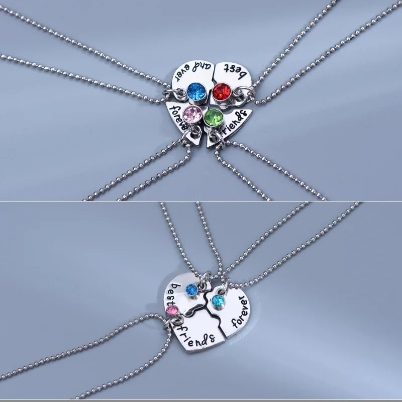 Three Sisters Crystal Heart Necklace Pendant Neck Jewelry Friendship Retro Four Sisters Family Aesthetics Female Chain Necklaces