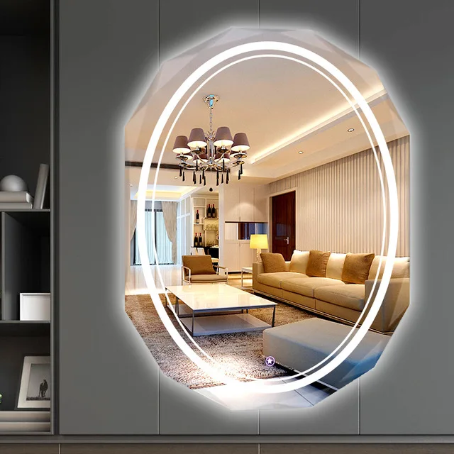 Slimme Badkamer Muur Led Licht Anti-Mist Muur Luxe Ronde Op Maat Ijdelheid Ovale Led Badspiegel