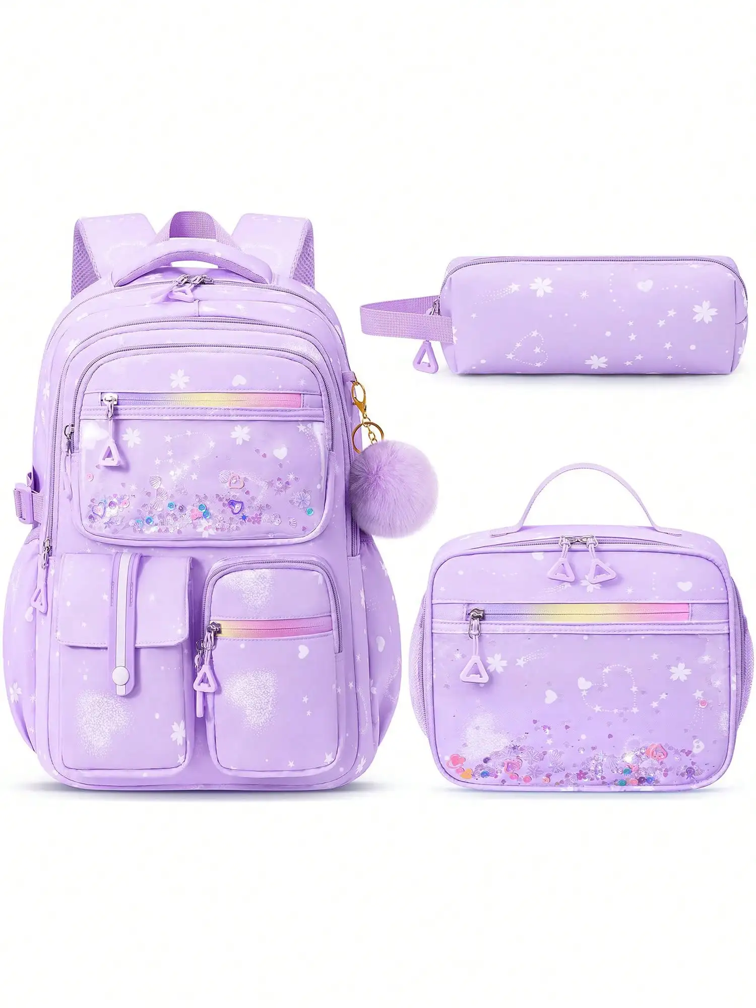 3pcs School Backpack For Teens, Waterproof Backpack With Lunch Box & Pencil Case Set, Cute Travel Bookbag School Bag For Back To School Supplies