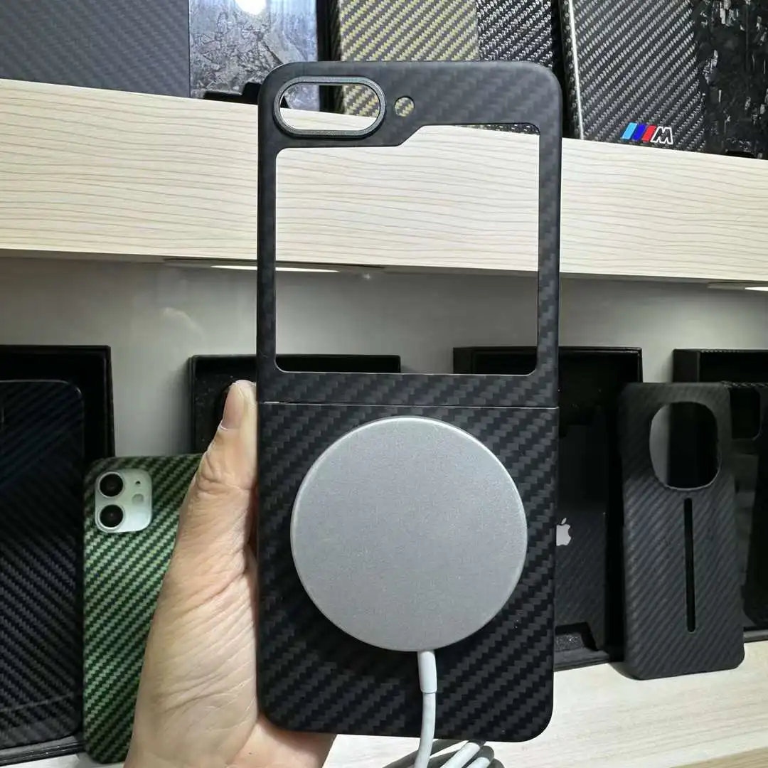 Real Carbon Fiber Phone Case For Samsung Galaxy Z Flip 5 Carbon Fiber Case Aramid Fiber Galaxy Z Flip 6 MagSafe Magnetic Case