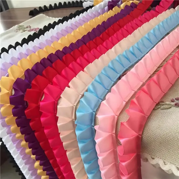 10 Yard/Lot 2,5 CM Breite Satin Plissee Band Falten Spitze Trim DIY Rock Manschetten Handwerk Puppe Kleidung Nähen zubehör – Detail 4