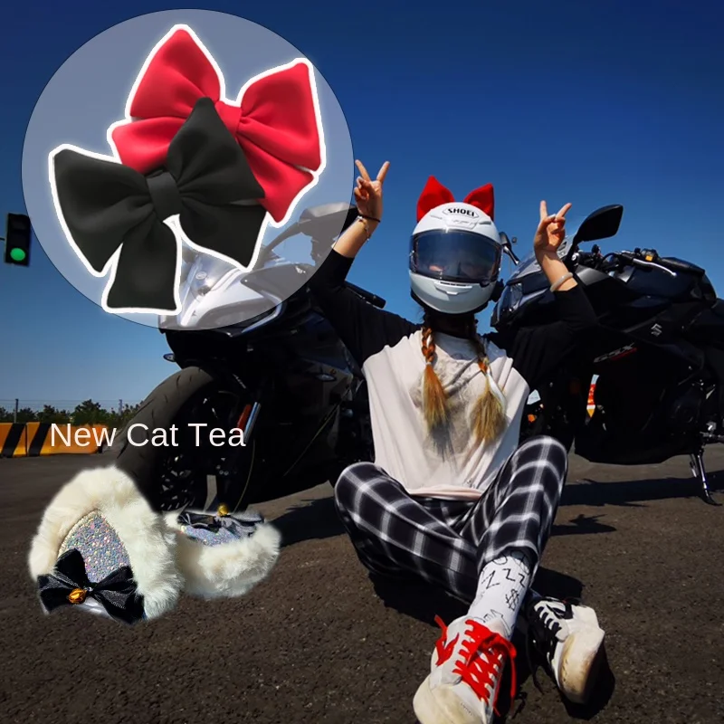 

Internet Celebrity Same Style Oversized Bow Helmet Decoration Red Black Motorcycle Motorcycle Ski Plush Cat Ears