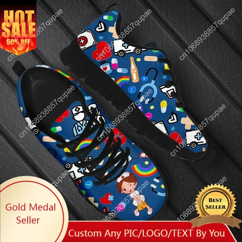 Custom Made Classic Nurse Shoes Kawaii Nurse Girls Pattern Flat Shoes for Women Medical Print Easy Clean Casual Sneakers 2023