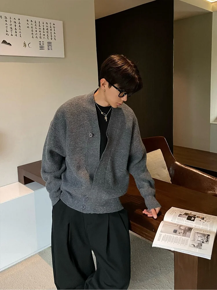 

Мужской вязаный кардиган: модный, повседневный, свободного кроя, с длинным рукавом, V-образным вырезом, из полиэфирного волокна, теплый, для активного отдыха