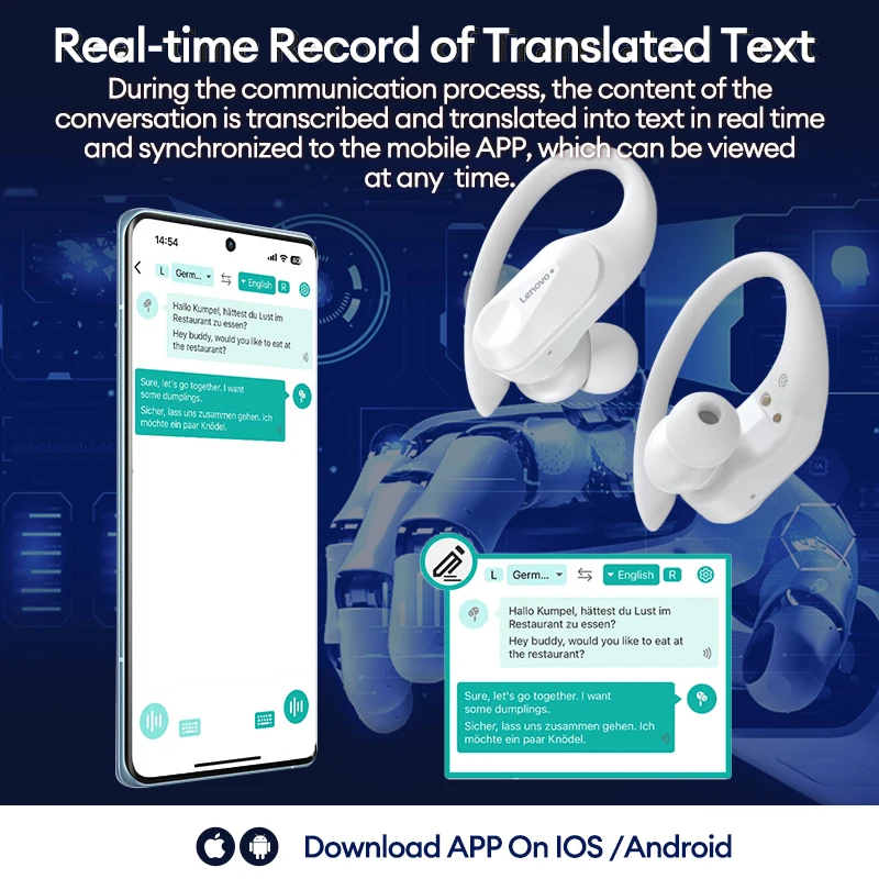 Lenovo LP75 Наушники для перевода языка HD Наушники с шумоподавлением для вызова для обучения, путешествий, наушники-переводчики в реальном времени