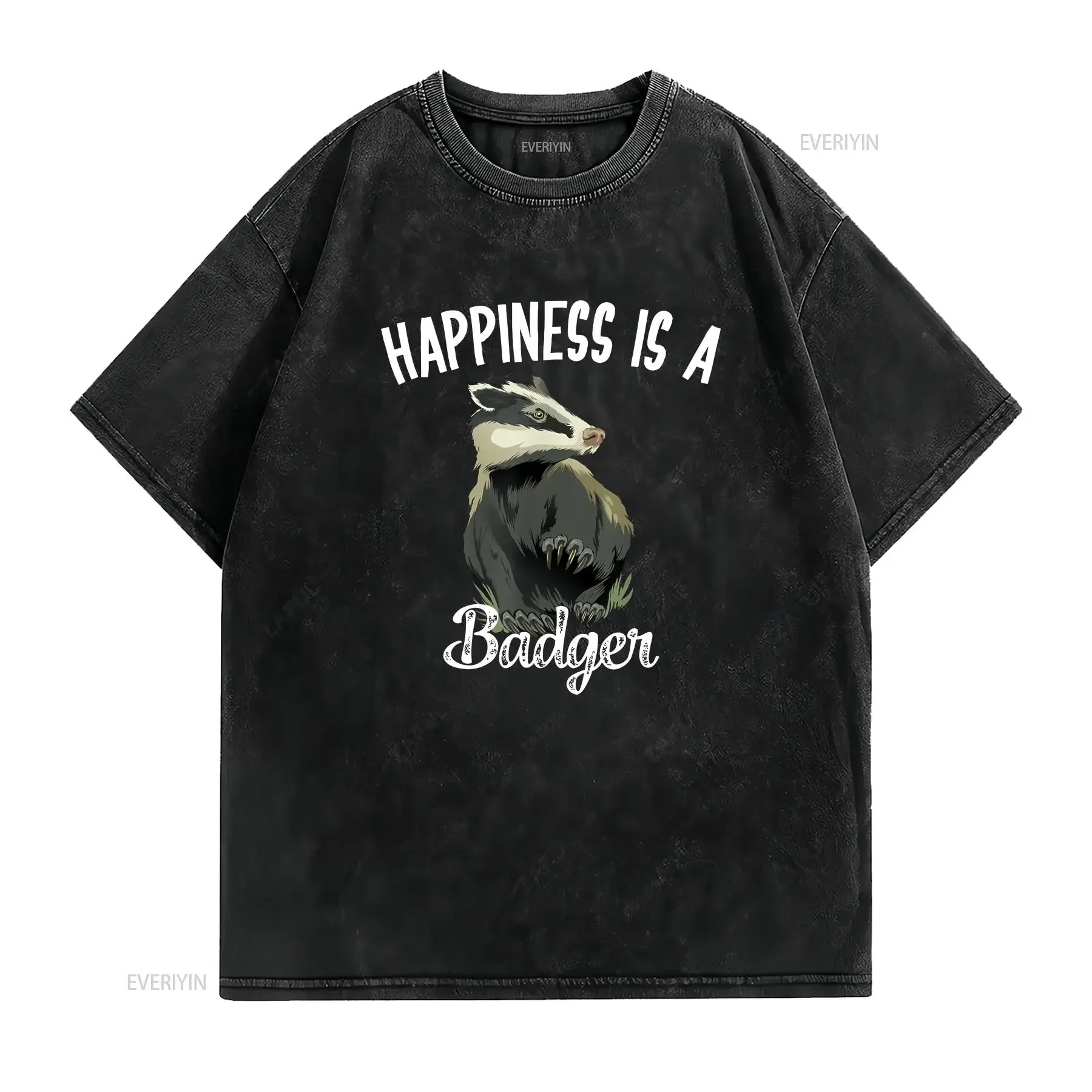 Honey Badger Animal T Shirt American Happiness is  vintage Washed Unisex graphic Stylish Slightly Top For Everyday Wear