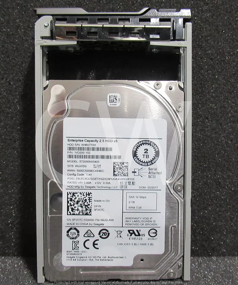 For Dell FVX7C 0FVX7C ST2000NX0433 2TB 7.2K RPM 12Gb/s 2.5 "SAS server HDD hard drive