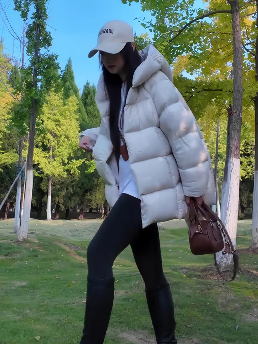 

Женское пальто-пуховик средней длины с капюшоном Thiened, теплое утягивающее зимнее пальто Du down, повседневное, обычное, све, с длинной молнией