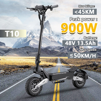 OOTD T10 E-Scooter 900W Peak power 48V13.5Ah LED Display Electric Scooter Adult 11-inch Off-Road Tire Convenient Fold EScooters