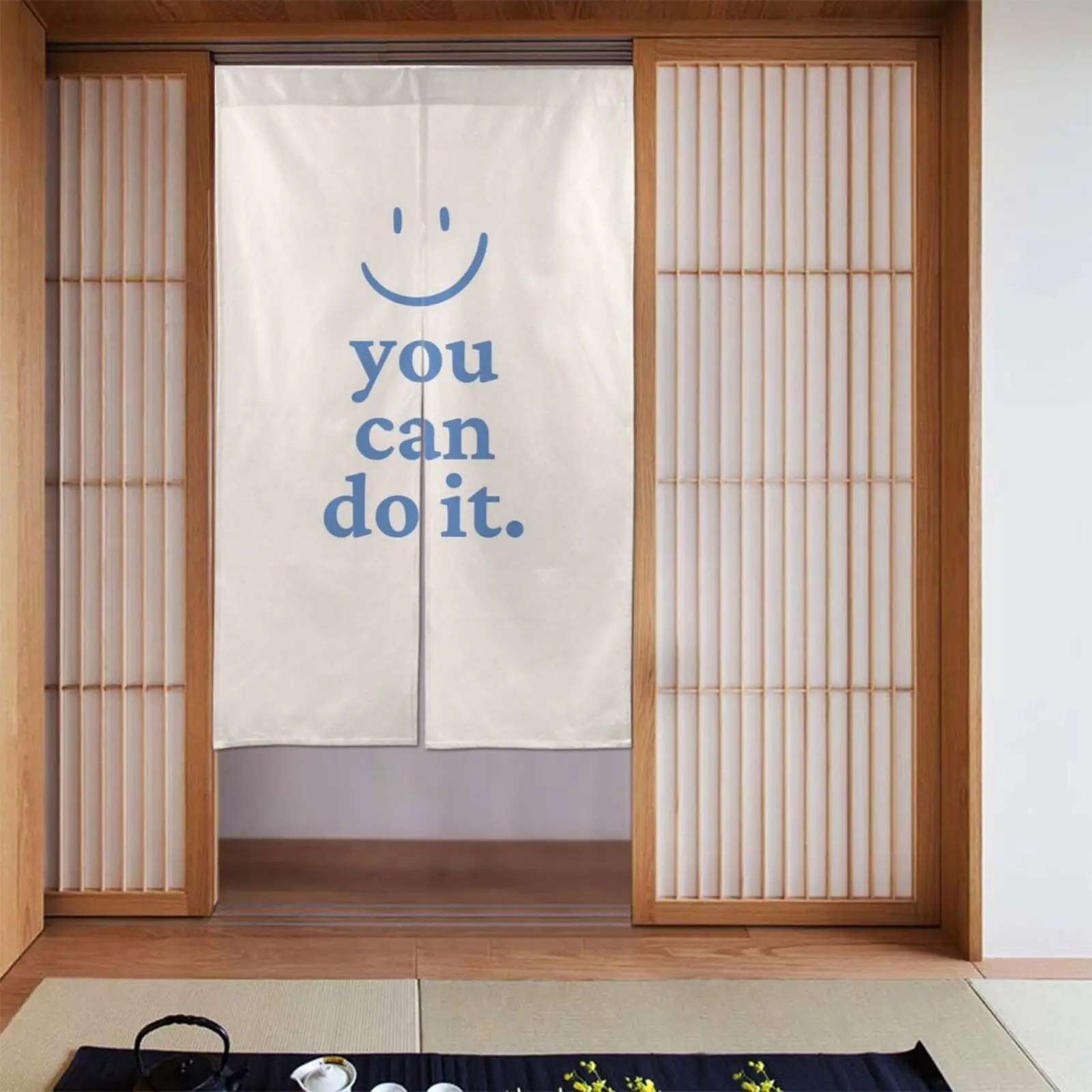 VIKAMA Motivational Slogan Smile Door Curtain, Minimalist Cozy Light-Blocking Nordic Style Partition Curtain for Bedroom Study