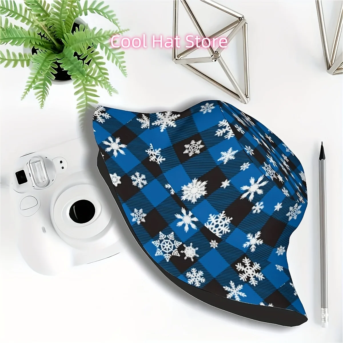 This One-Piece Blue And Black Checkered Hat Brings a Timeless Winter Vibe. It'S a Unisex Printed Fisherman Hat That Combines Sty