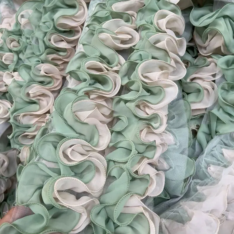 1 Yards 10cm Width Pleated Chiffon Tulle Lace Trim Ruffled Lace Fabric Applique Ribbon Trim Edge For DIY Sewing Dress Curtain