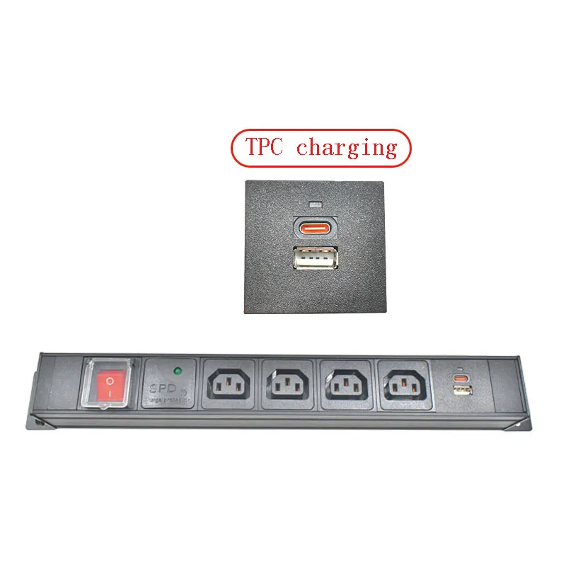 Aluminum alloy shell high-power C13 socket 1-8AC, with C14 port double break switch surge protection TPC charging