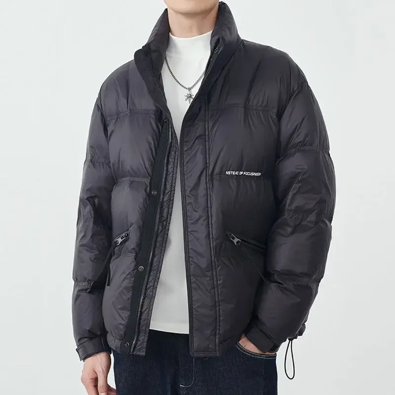 Cold-Proof Warm Casual Versatile Outerwear Stand Collar Solid Color Large Size Outcoat Winter New Men Down Jacket Male Fashion