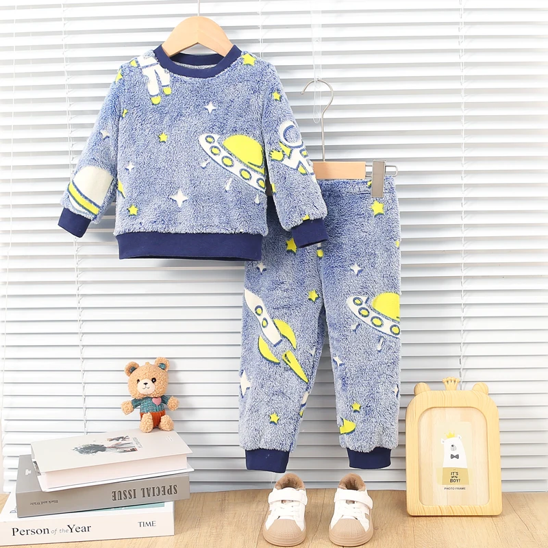 Baby Autumn/Winter Plush Night Fluorescent Home Fur Baby Warm Pajama Set Fashionable and Comfortable Child Accessories