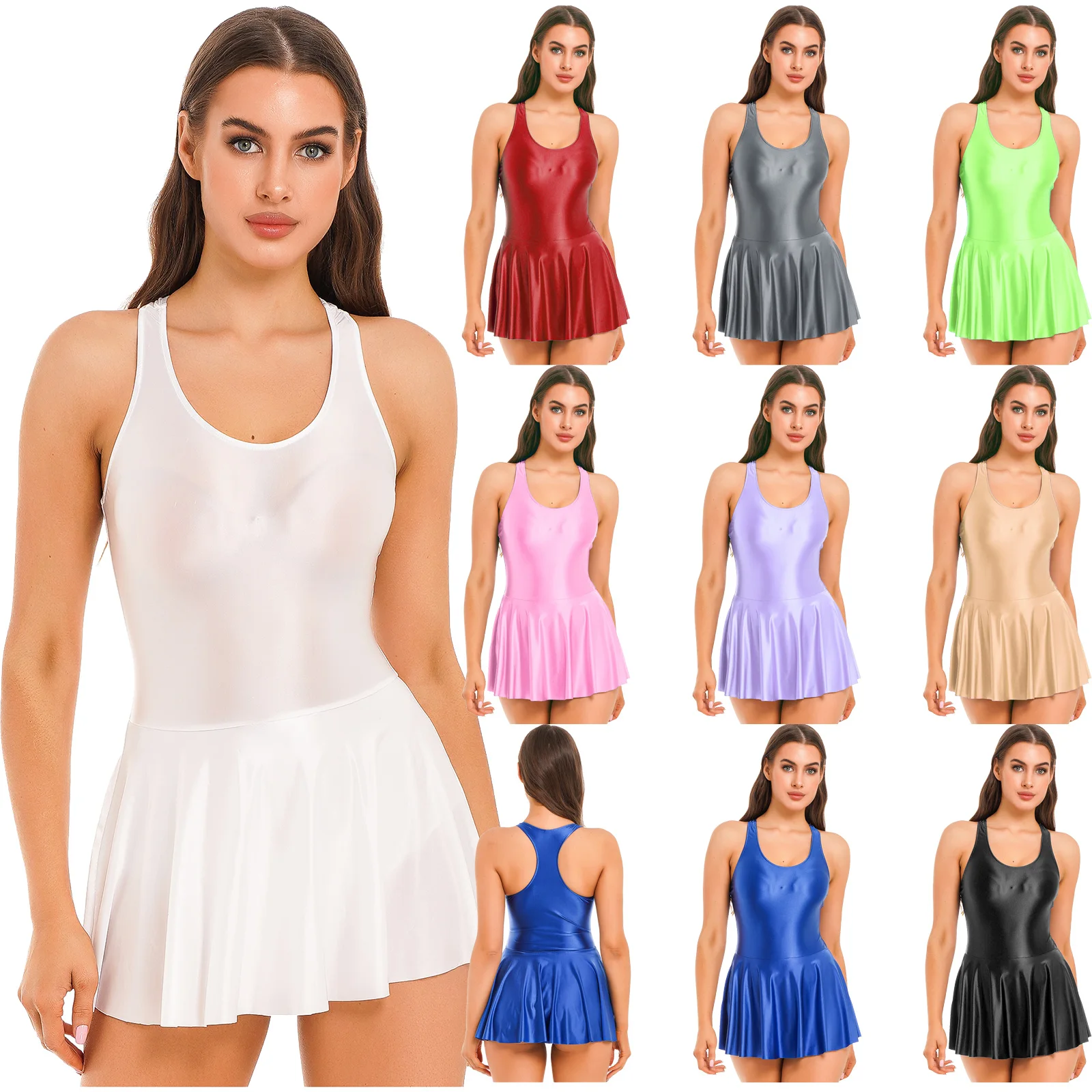 Vestido de leotardo de Ballet brillante para mujer, traje de baño de una pieza sin mangas con cuello en U para deportes, Yoga, Fitness, fiesta, ropa de discoteca