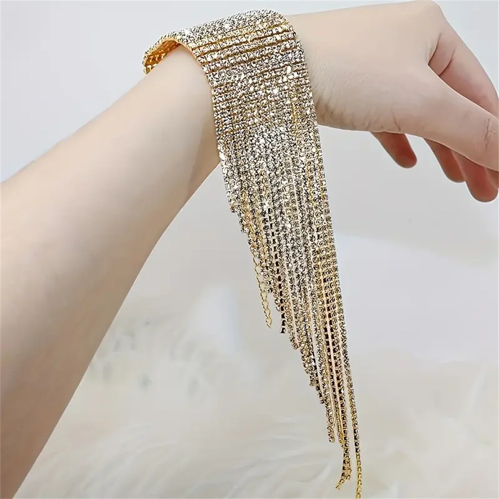 1pc Exquisite Sparkling Tassel Crystal Bracelet Jewelry Fashion Banquet Party Rhinestone Bracelet Dressing Jewelry Accessories