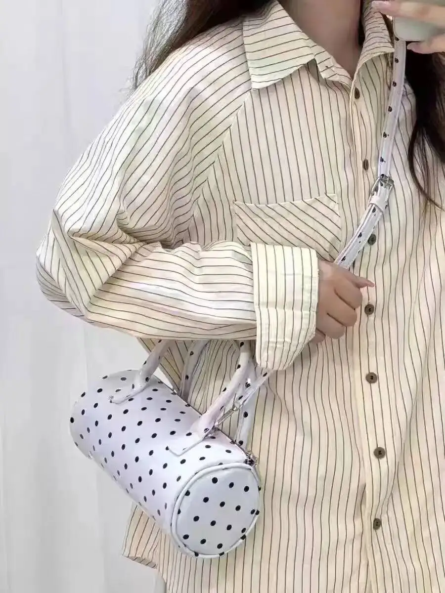 Bloom Haruku Dot Handle Messenger Wallet Women New Leather Casual Crossbody Bags Ladies Sweet Cylinder Y2k Hand Bag 2025