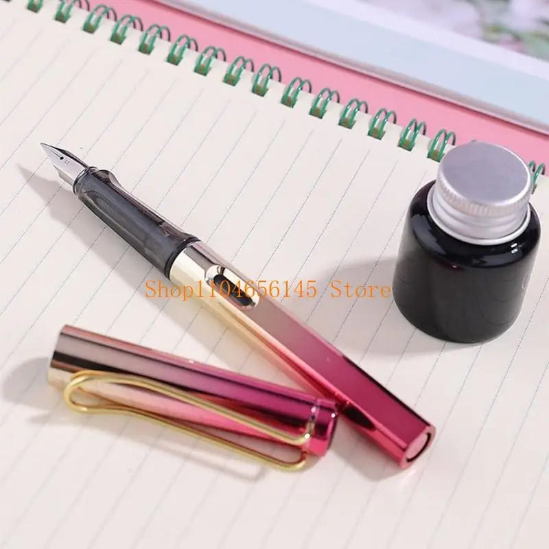 Fountain Pen Metallic Color Pen Body Piston-Filled Visible Ink Window 0.5mm for Iridium Nib for Kid Calligraphy Practici
