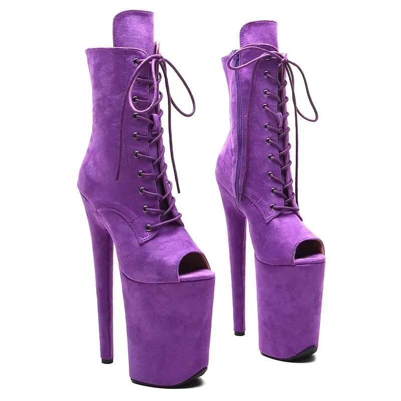 New 23CM/9inches suede material upper top open High Heels Pole Dance shoes Modern ANKLE Boots