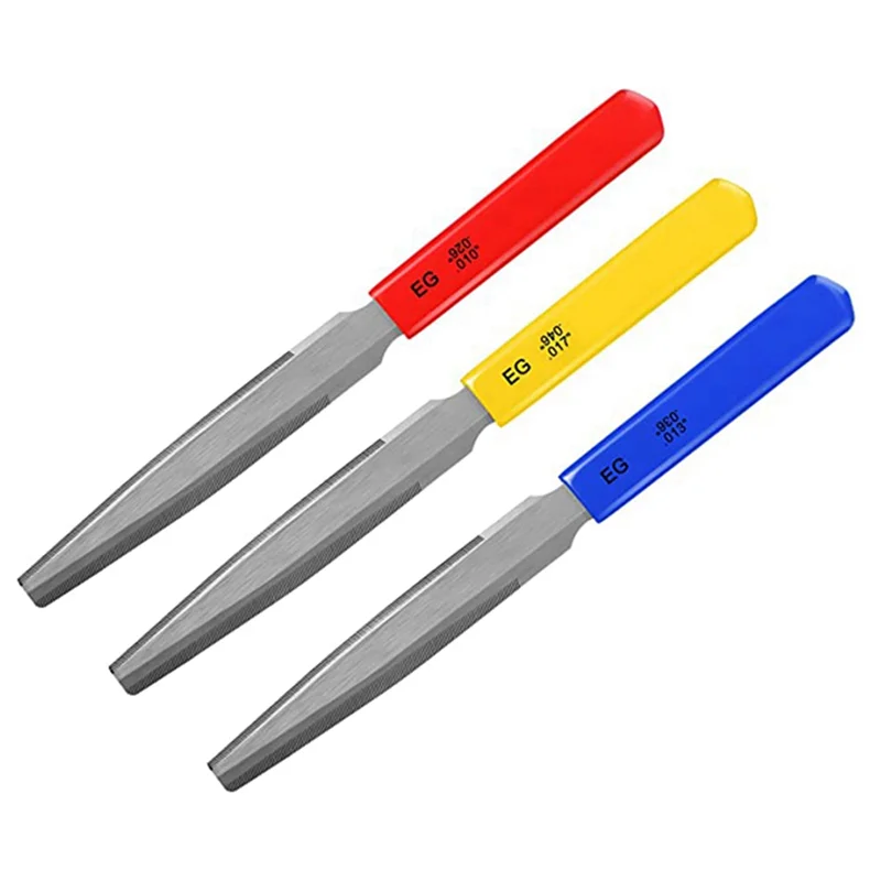 A98U 3Pieces Tapered Guitar Nut File Nut Slotted File Set Double Edge Wire File Electric Guitar Wire Tool for Bass,7.6 Inches