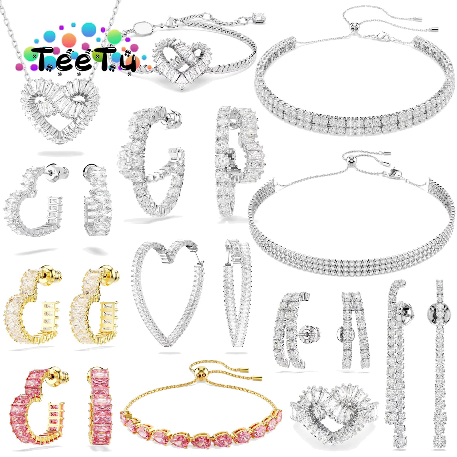 

Новинка 2026: Элитный набор украшений с кристаллами — очаровательные розовые серебряные серьги и кольцо с кристаллами в форме сердца, идеальный подарок на годовщину для женщин