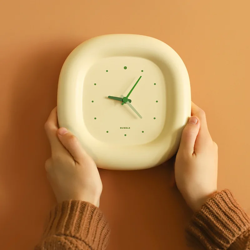 

Creamy Table Wall Clock Korean Kawaii New Cute Wall Clocks for Wall Decoration Home Decor Living Room Bedroom Decor Accessories