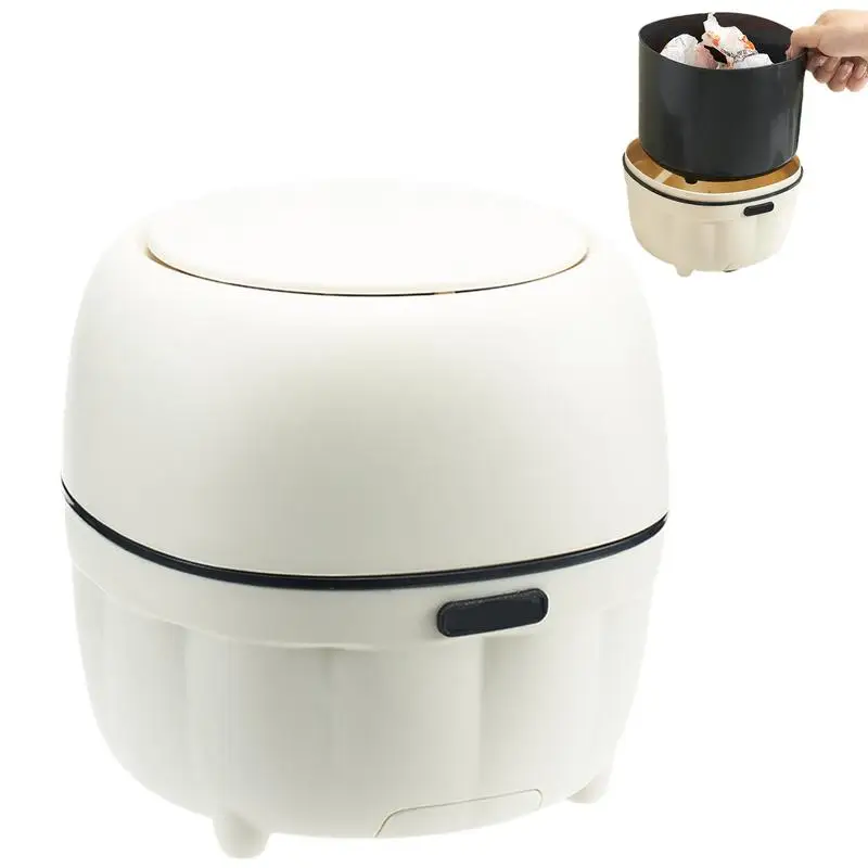 

Mini Desktop Trash Can With Lid Anti-odor Press-type Office Barrel Box Home Table Plastic Waste Bin Detachable With phone holder