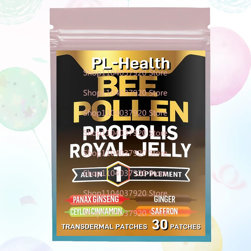 30 Parches Transdérmicos de Polen de Abeja con Propóleo, Jalea Real y Ginseng Panax - Salud Digestiva, Apoyo Inmunológico