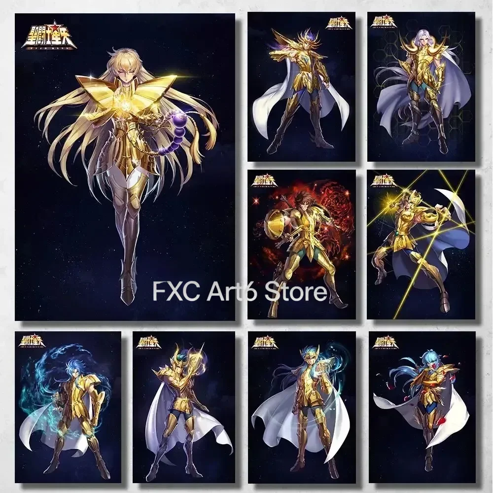 1 Stück rahmenloses klassisches japanisches Anime Saint Seiya Poster, Cartoon Jungfrau Gold Ritter Leinwandbild, Wandkunst für Wohnzimmer