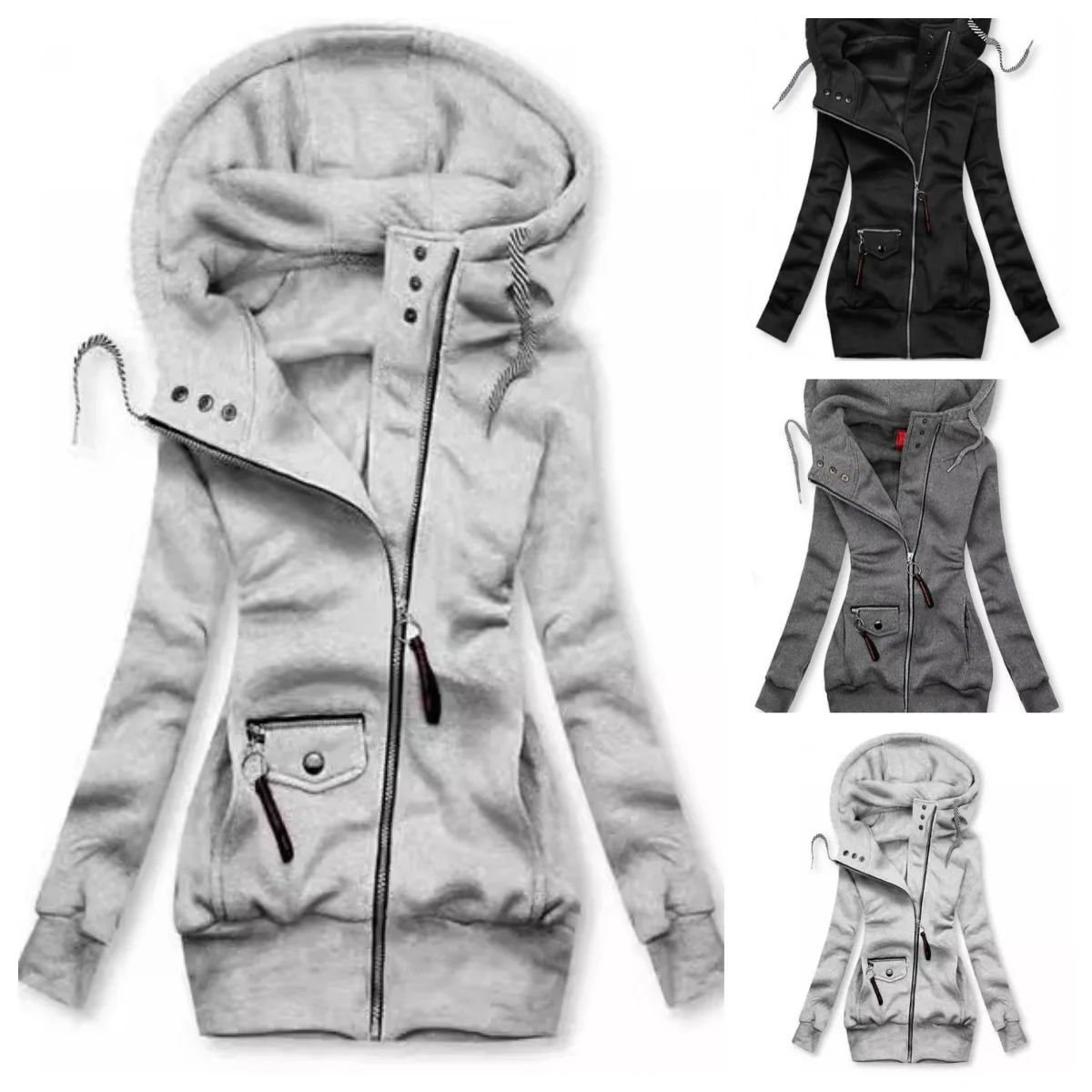

Women Oversize Hoodies Sweatshirts Pullovers Hoodie Female Patchwork Sweatshirt Autumn Warm Hoody Zipper UP Tops