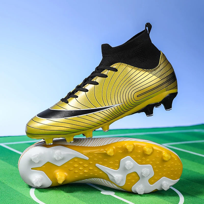 

Men Soccer Shoes Cleats Football Boots Breathable Long Spikes TF Ankle Outdoor Sport Training Futsal Ultralight Match High-top